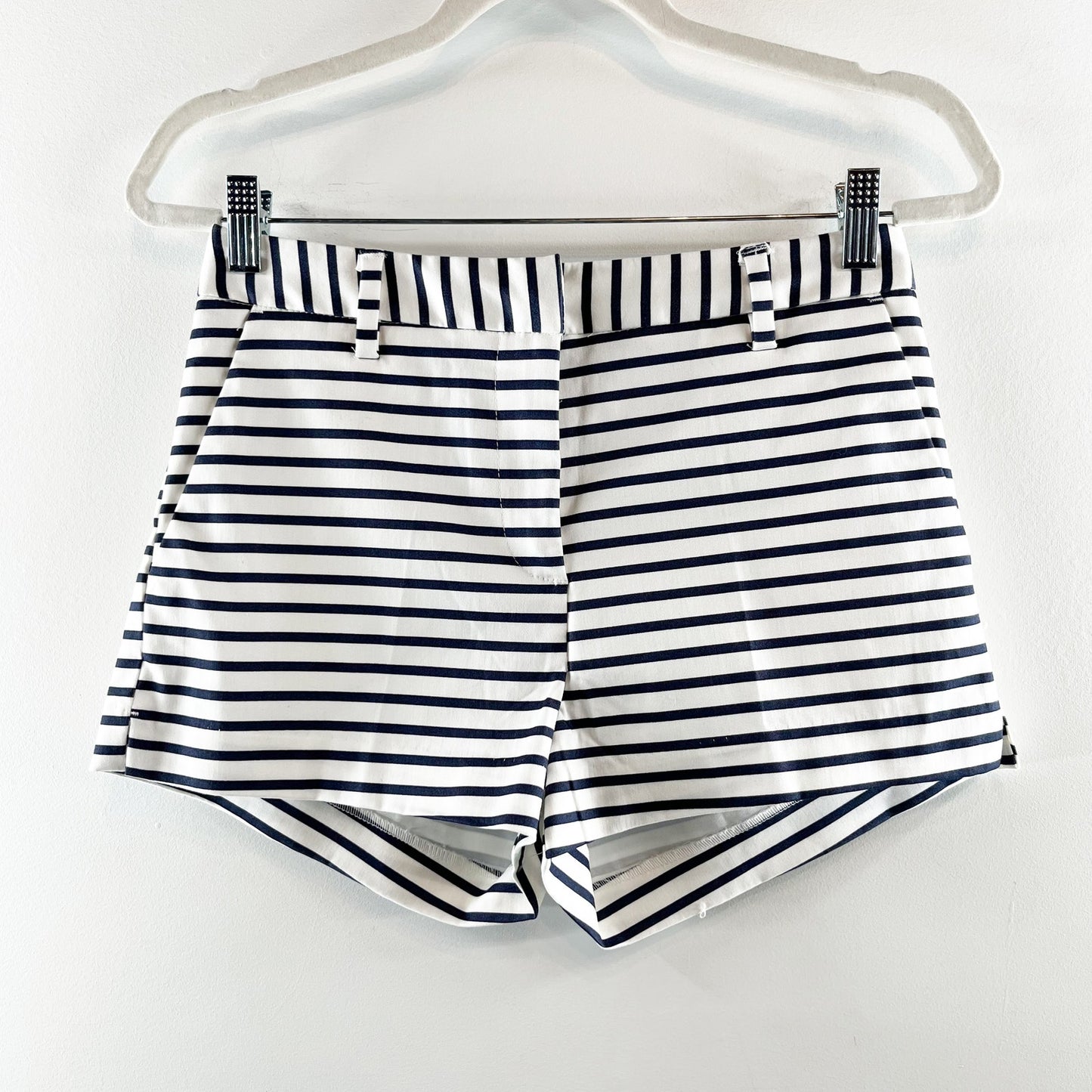 H&M High Rise Striped Chino Shorts Blue White 6