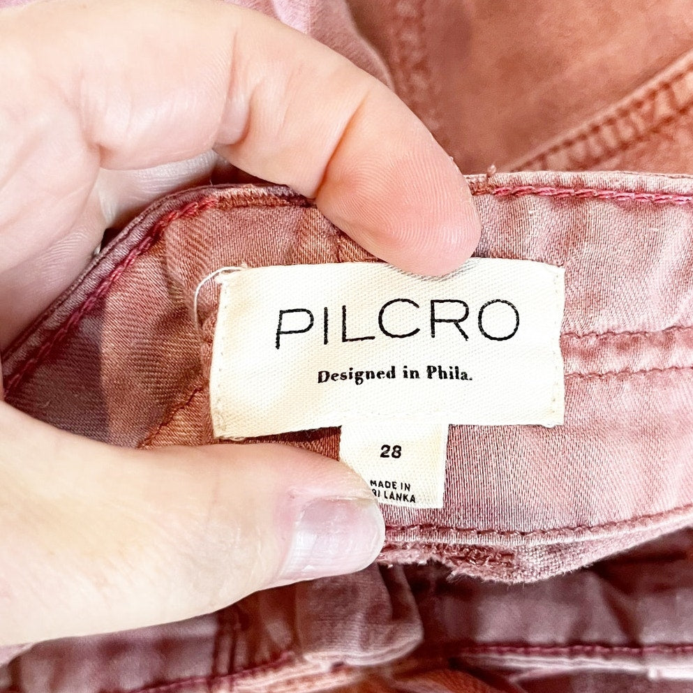 Pilcro Anthropologie Mid Rise Wide Leg Linen Blend Beach Cargo Pants Coral Pink
