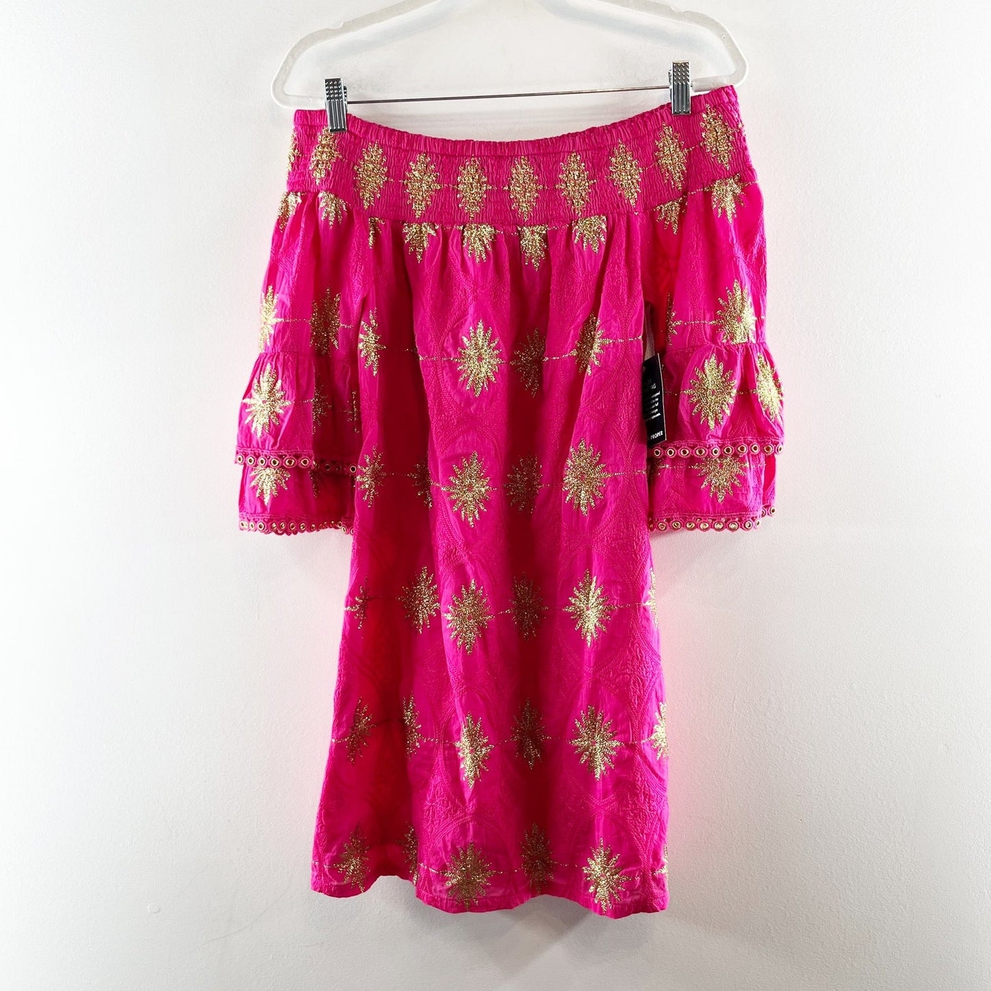 Boston Proper Off The Shoulder 3/4 Sleeve Mini Tunic Dress Pink XXS