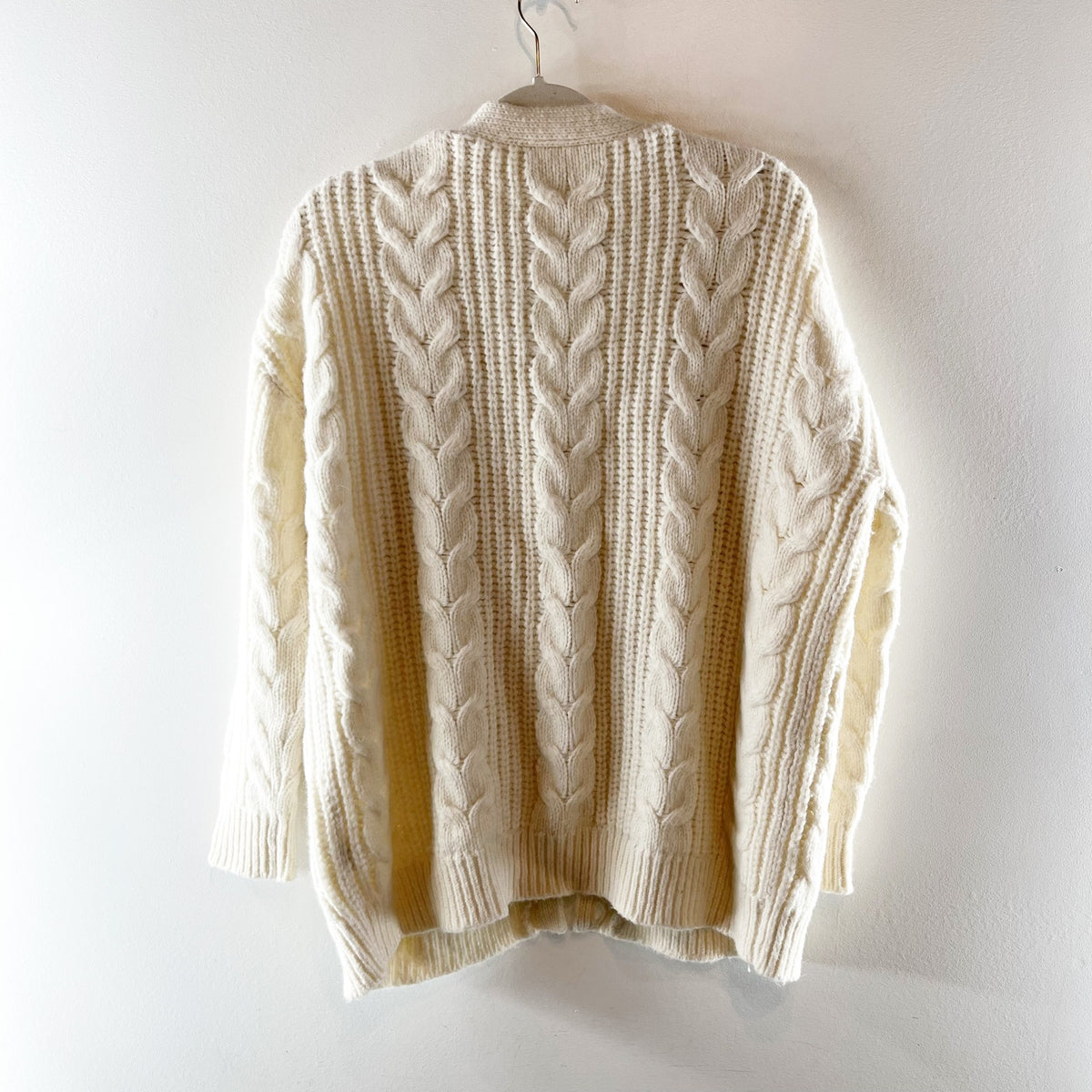 Jenni Kayne Wool & Alpaca Cable Knit Cocoon V Neck Cardigan Sweater Ivory XS