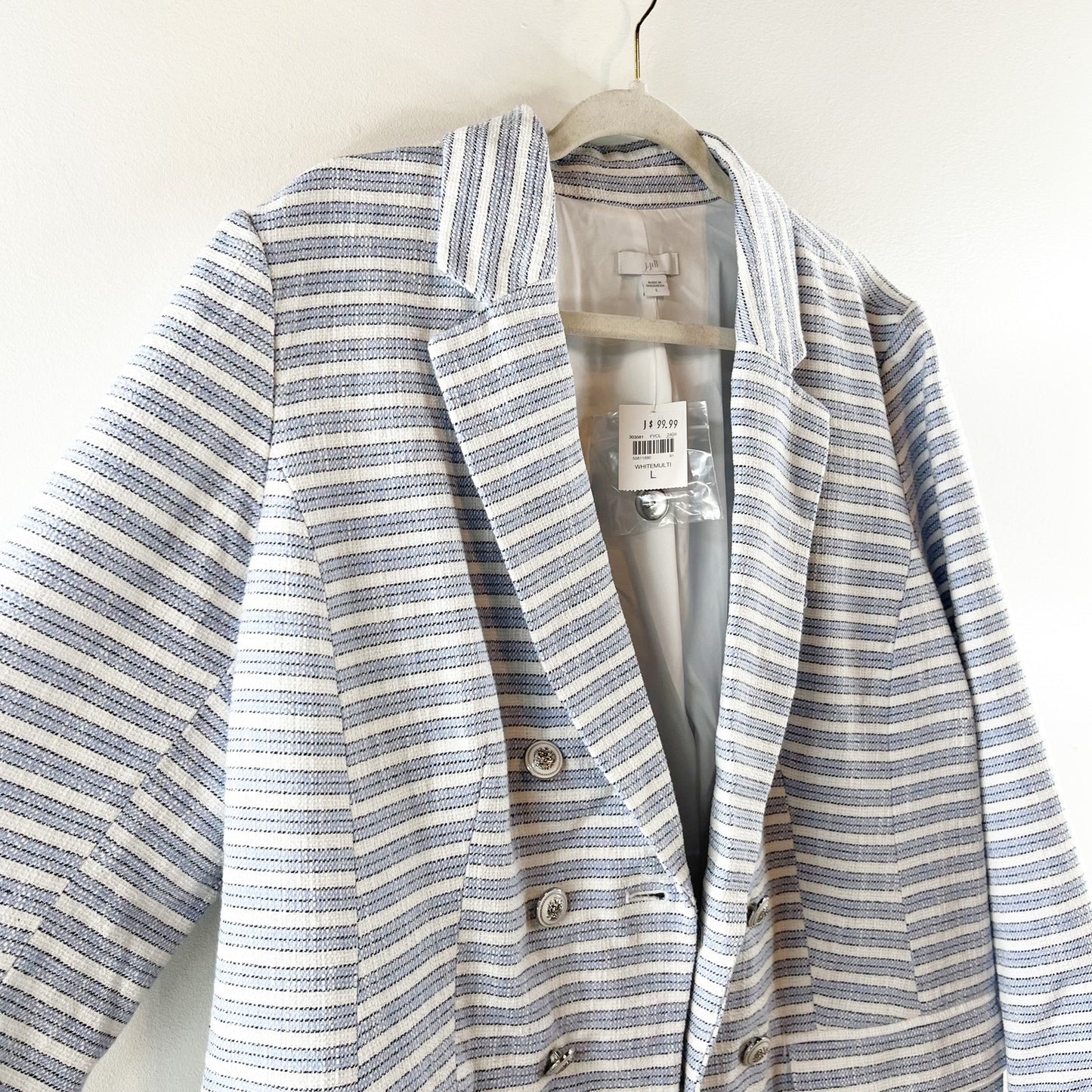 J. Jill Striped Modern Spectator Blazer Jacket Blue White Large