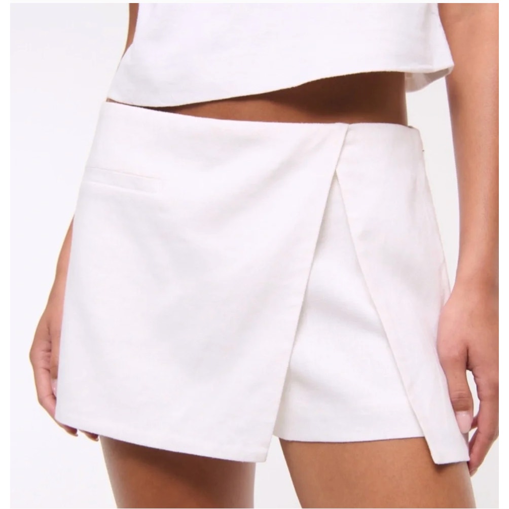 Abercrombie & Fitch White Faux Wrap Linen Mini Skirt Skort White Small