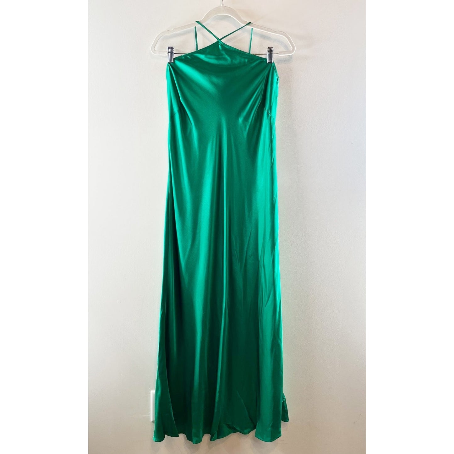 J. Crew Collection Luster Crepe Sleeveless Halter Neck Maxi Slip Dress Green L