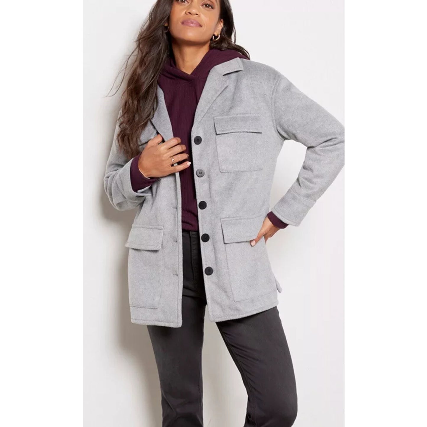 Sanctuary Fisher Car Long Sleeve Buttoned Oversized Coat Jacket Gray Medium