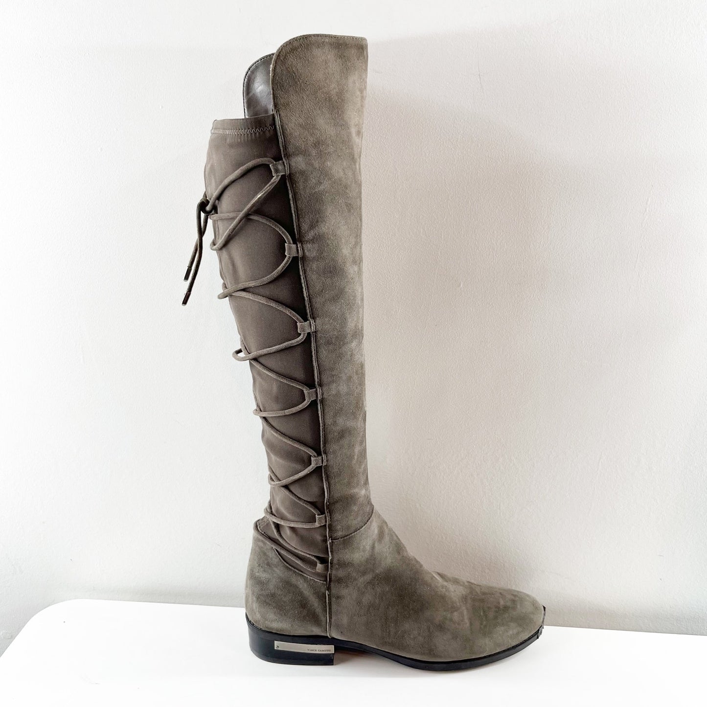 Vince Camuto Parle Suede Lace Detail Block Heel Over The Knee Boots Tornado 10