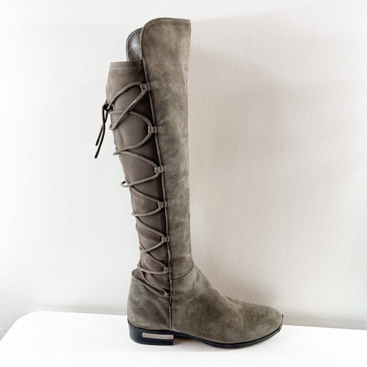 Vince Camuto Parle Suede Lace Detail Block Heel Over The Knee Boots Tornado 10
