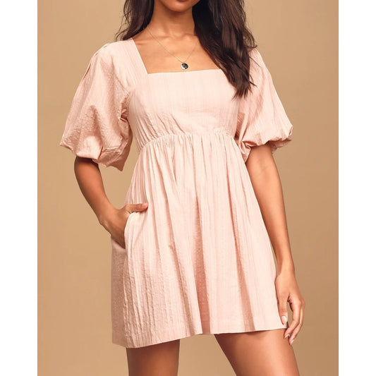 Lulus Maximum Cuteness Puff Sleeve Babydoll Mini Dress Blush Pink Medium