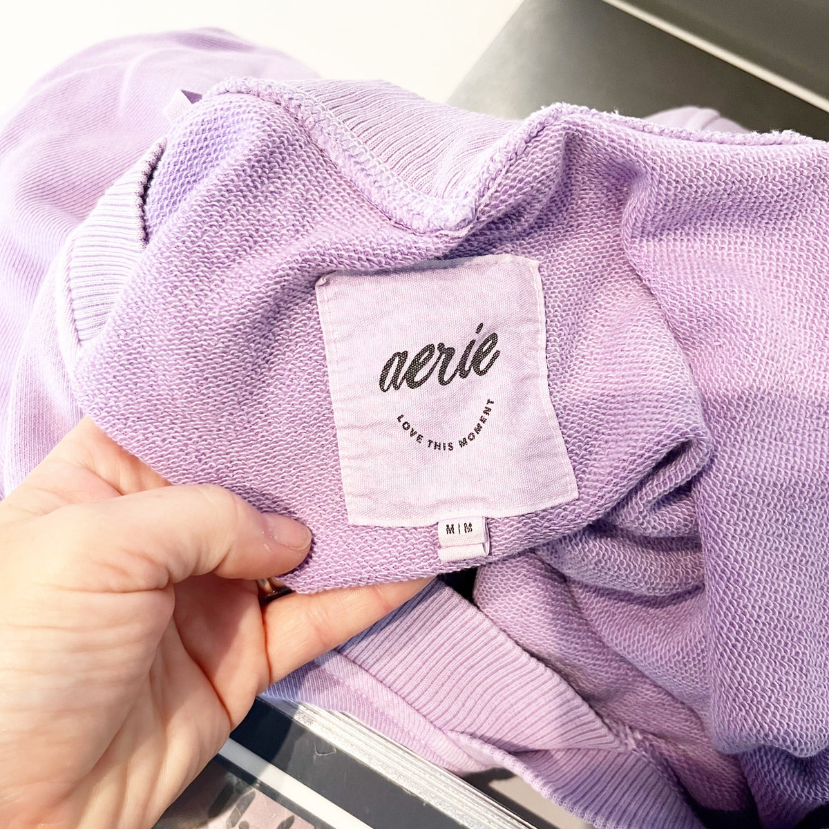 Aerie House Party Long Sleeve V Neck Sweatshirt Purple Medium