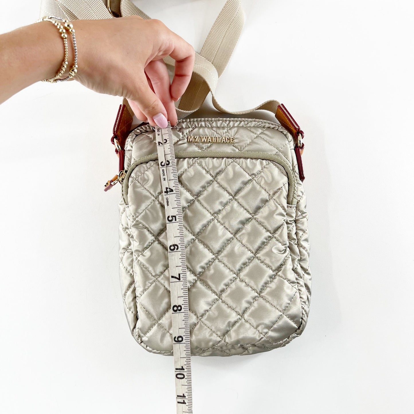 MZ Wallace Metro Quilted Crossbody Purse Bag Gold