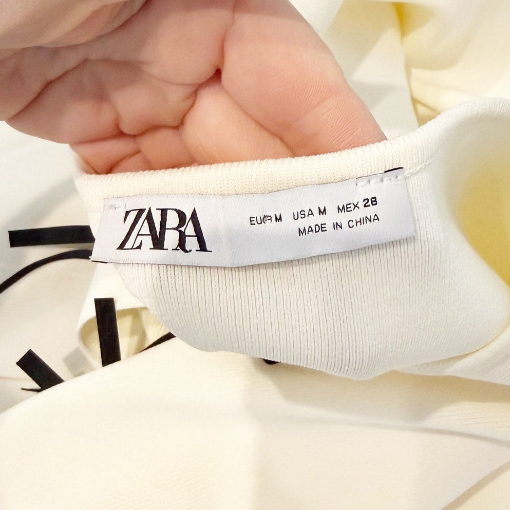 ZARA 3/4 Sleeve Sweater 3D Bows Mini Dress Cream Medium