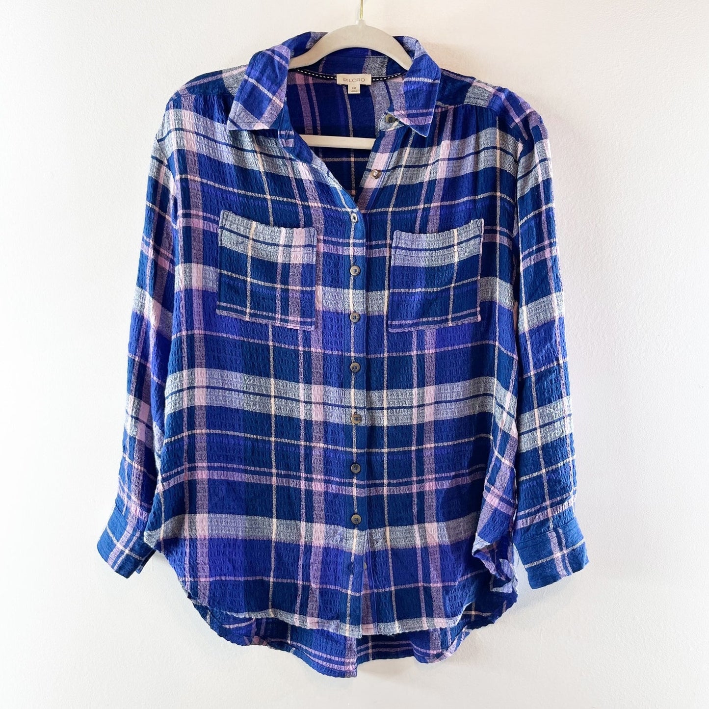 Pilcro Anthropologie Hadley Long Sleeve Button Up Plaid Flannel Shirt Blue XS P