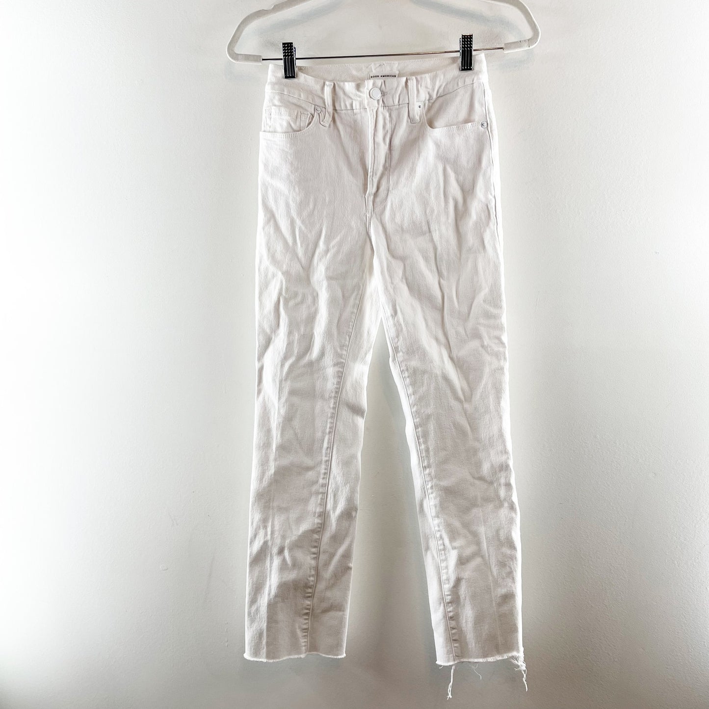 Good American Good Straight High Rise Raw Hem Jeans White 0 / 25