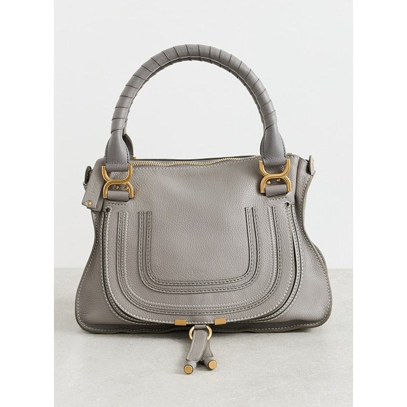 Chloé Medium Marcie Leather Satchel Handbag Cashmere Grey