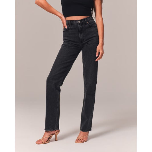 Abercrombie & Fitch Curve Love The 90's Straight Ultra High Rise Jeans Black 0