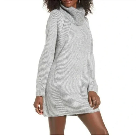 Topshop Long Sleeve Turtleneck Knit Mini Sweater Dress Gray US 0-2 XS