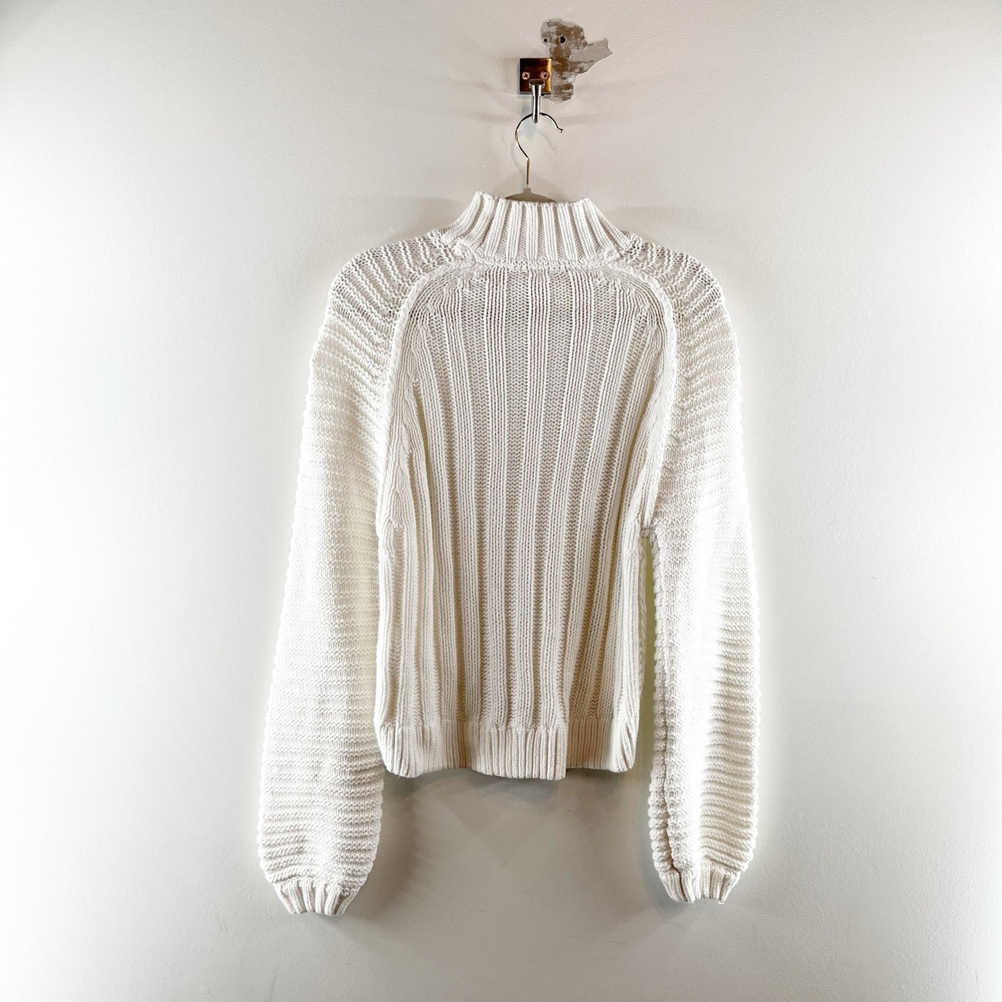 Free People Sweetheart 100% Cotton Long Sleeve Mock Neck Knit Sweater White XS