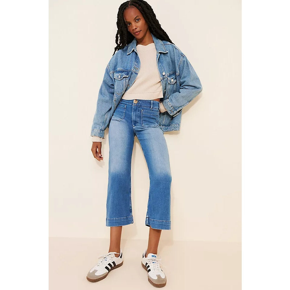 Maeve by Anthropologie The Denim Colette Cropped Wide-Leg Jeans Blue 29