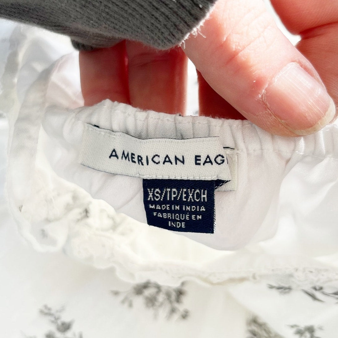 American Eagle Corset Bodice Cotton Floral Midi Dress White XS