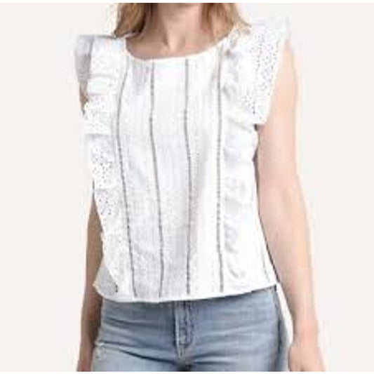 BB Dakota Ruffle Eyelet Lace Tank Top White Small