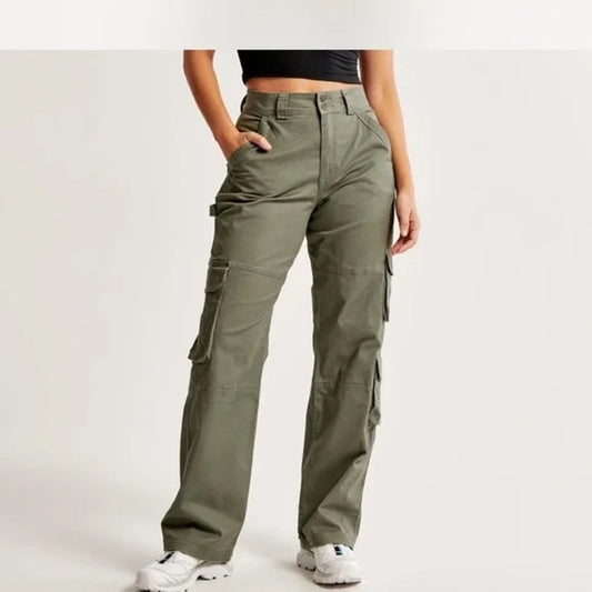 Abercrombie High Rise Straight Leg Cargo Pants Green 8 / 29