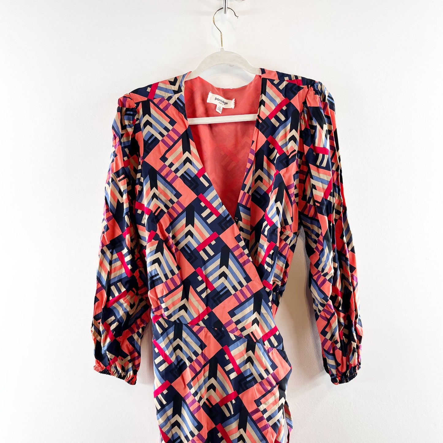 Porridge Anthropologie Amity Long Sleeve Printed Wrap Midi Dress Purple Orange