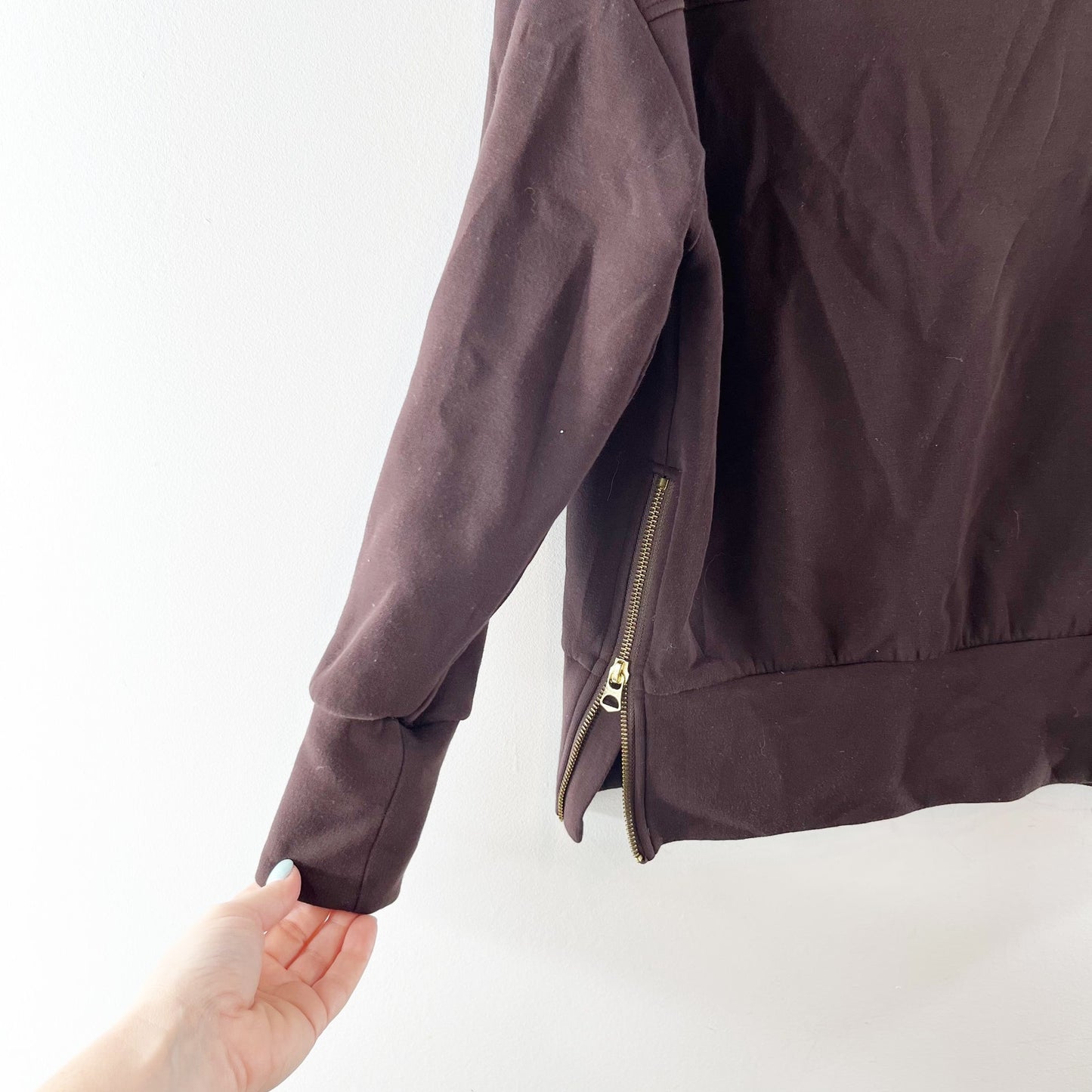 Varley Double Soft Milton Long Sleeve Side Zip Turtleneck Sweatshirt Brown Small