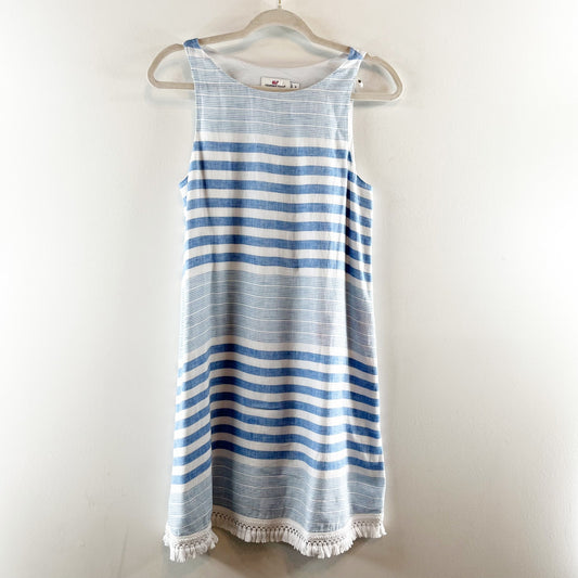 Vineyard Vines Martha's Stripe Linen Sleeveless Shift Mini Dress Blue White 4