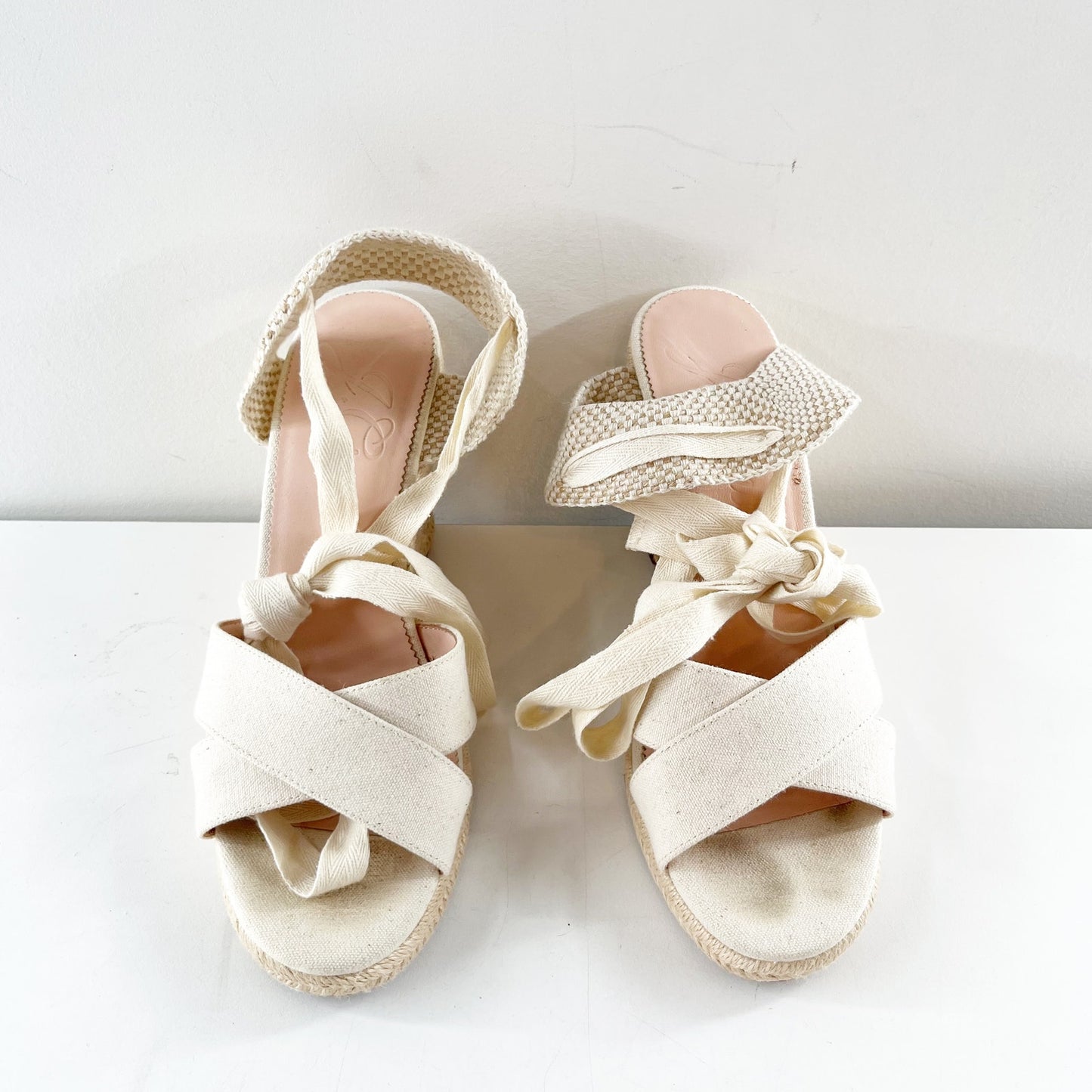 J. Crew Canvas Leather Lace-Up Espadrille Wedge Heel Sandals Cream 9