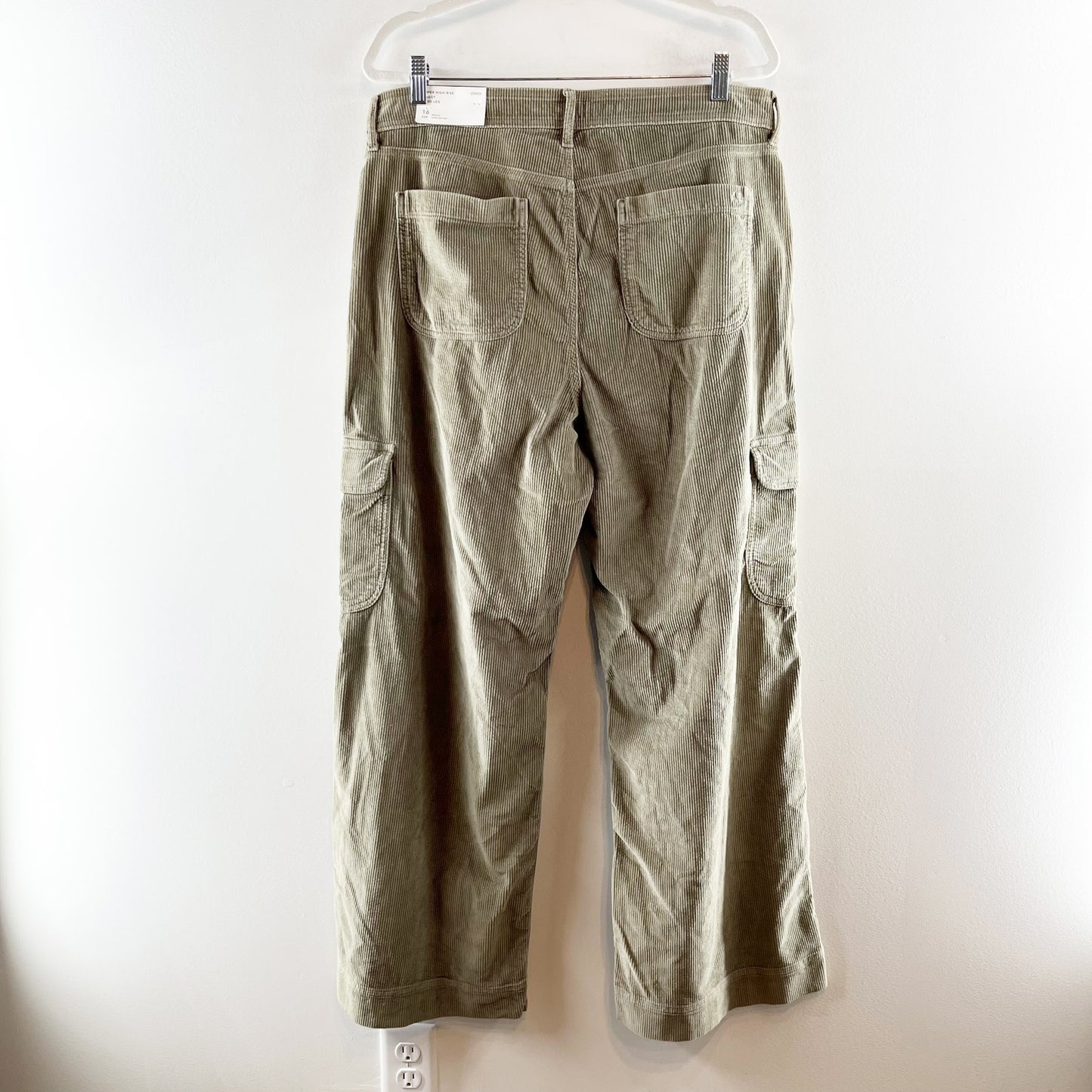 American Eagle Super High Rise Baggy Wide Leg Corduroy Cargo Pants Green 16