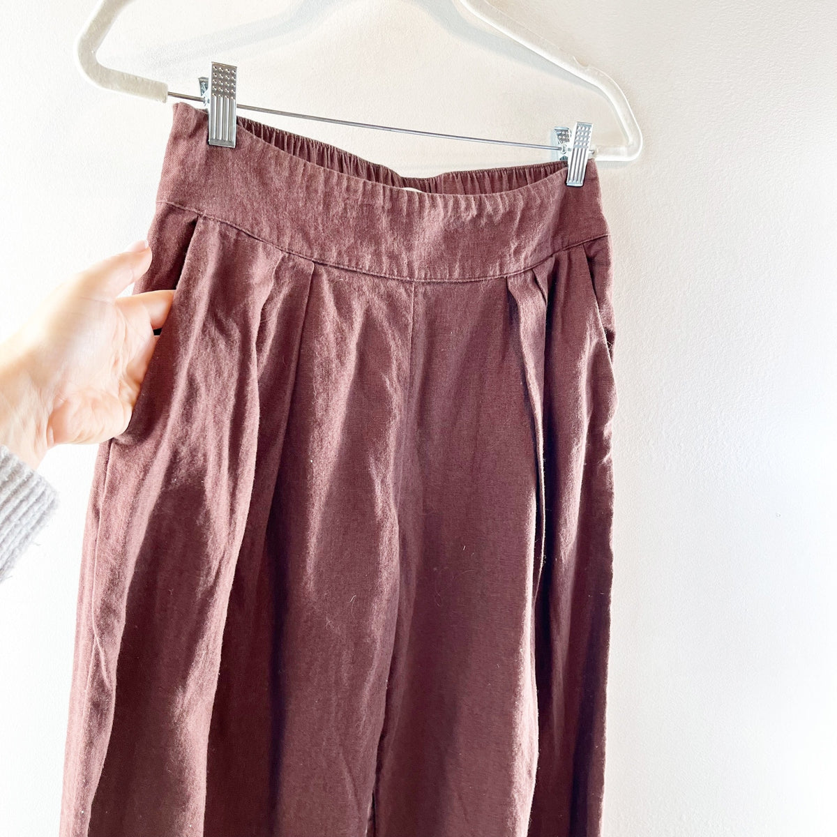 Abercrombie Linen Blend Pull On High Rise Wide Leg Pants Brown Small