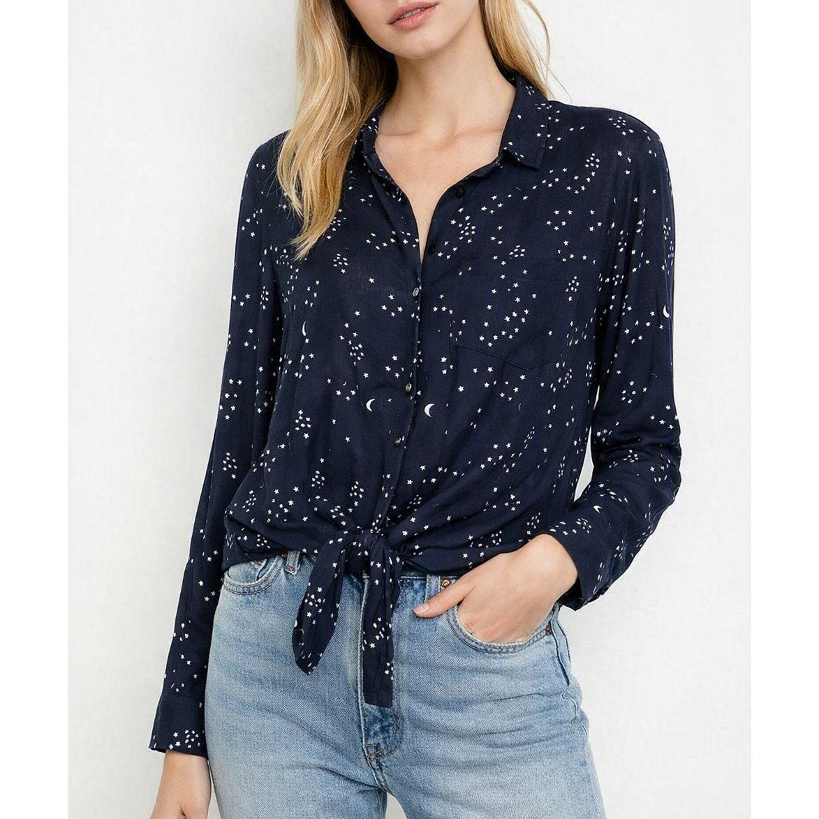 Rails Long Sleeve Val Galaxy Tie Front Blouse Top Black XS