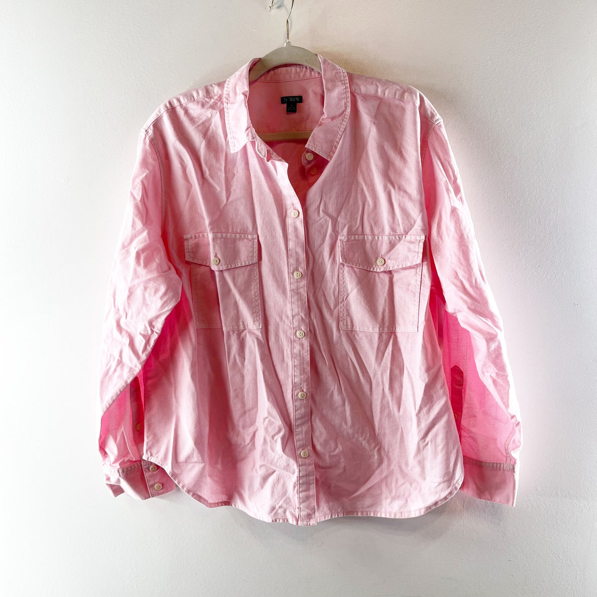 J. Crew Garment-Dyed Chambray Long Sleeve Button-Up Shirt Pink Plus Size 16
