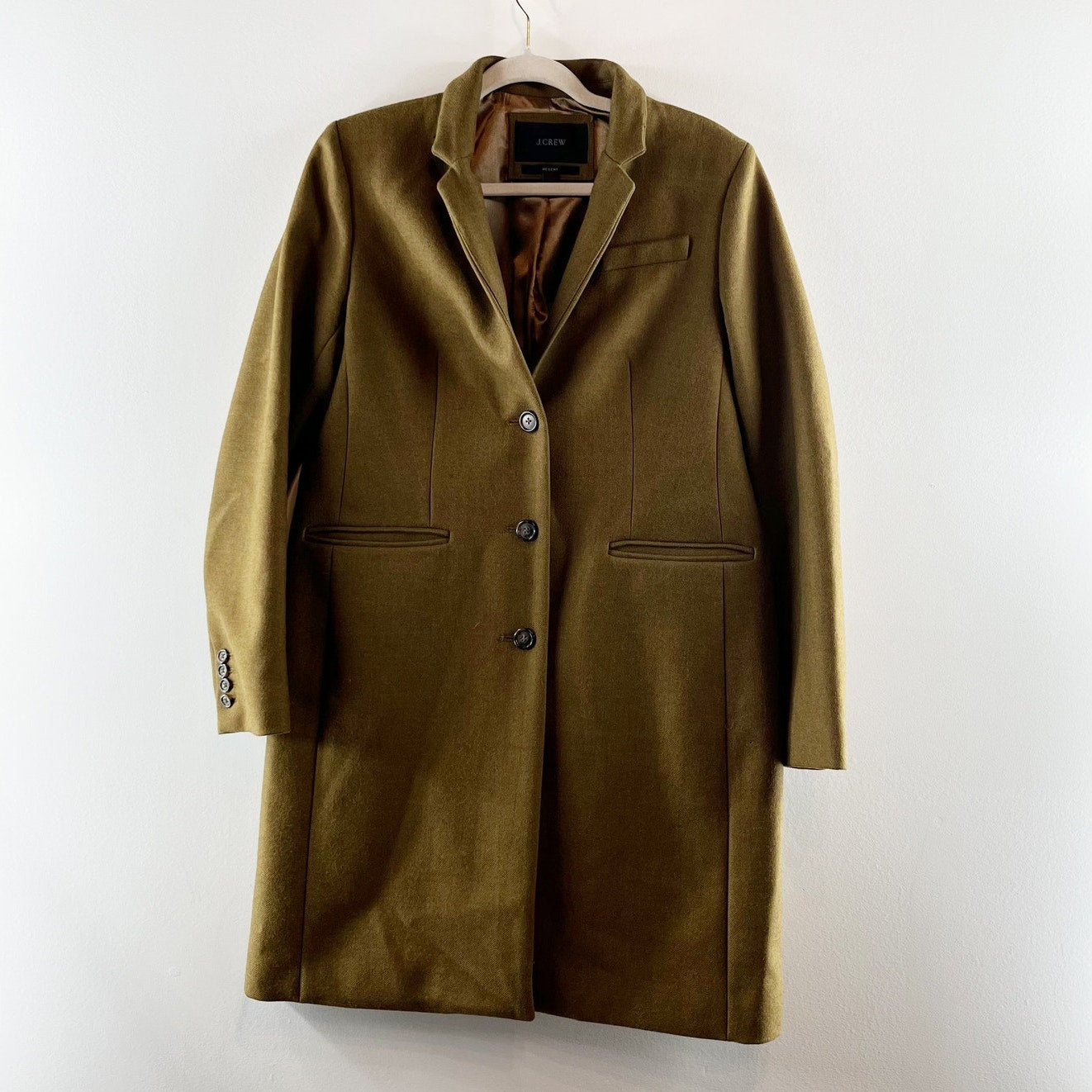 J. Crew Regent Long Sleeve Stand Collar Single Breasted Topcoat Heather Olive 10