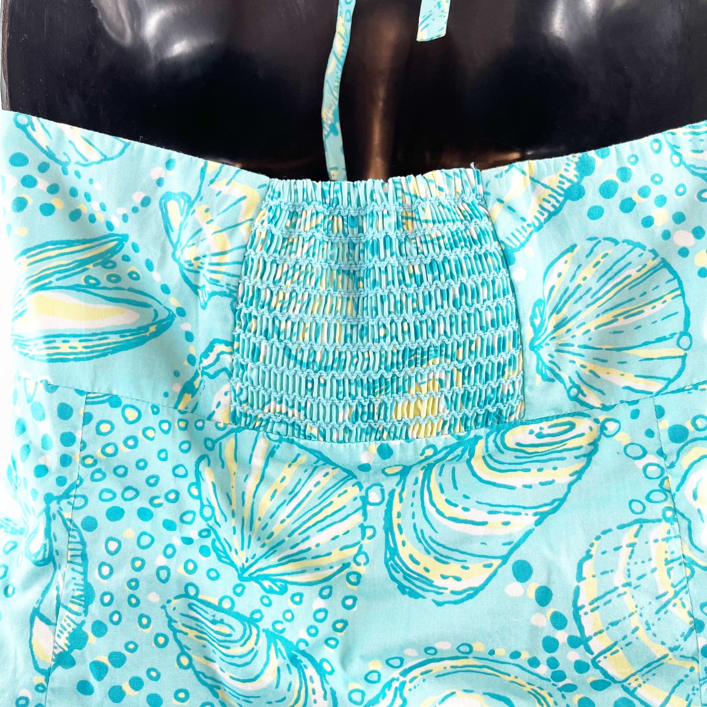 Lilly Pulitzer Cotton Halter Tank Top Lined Seashell Print Blue Teal 4