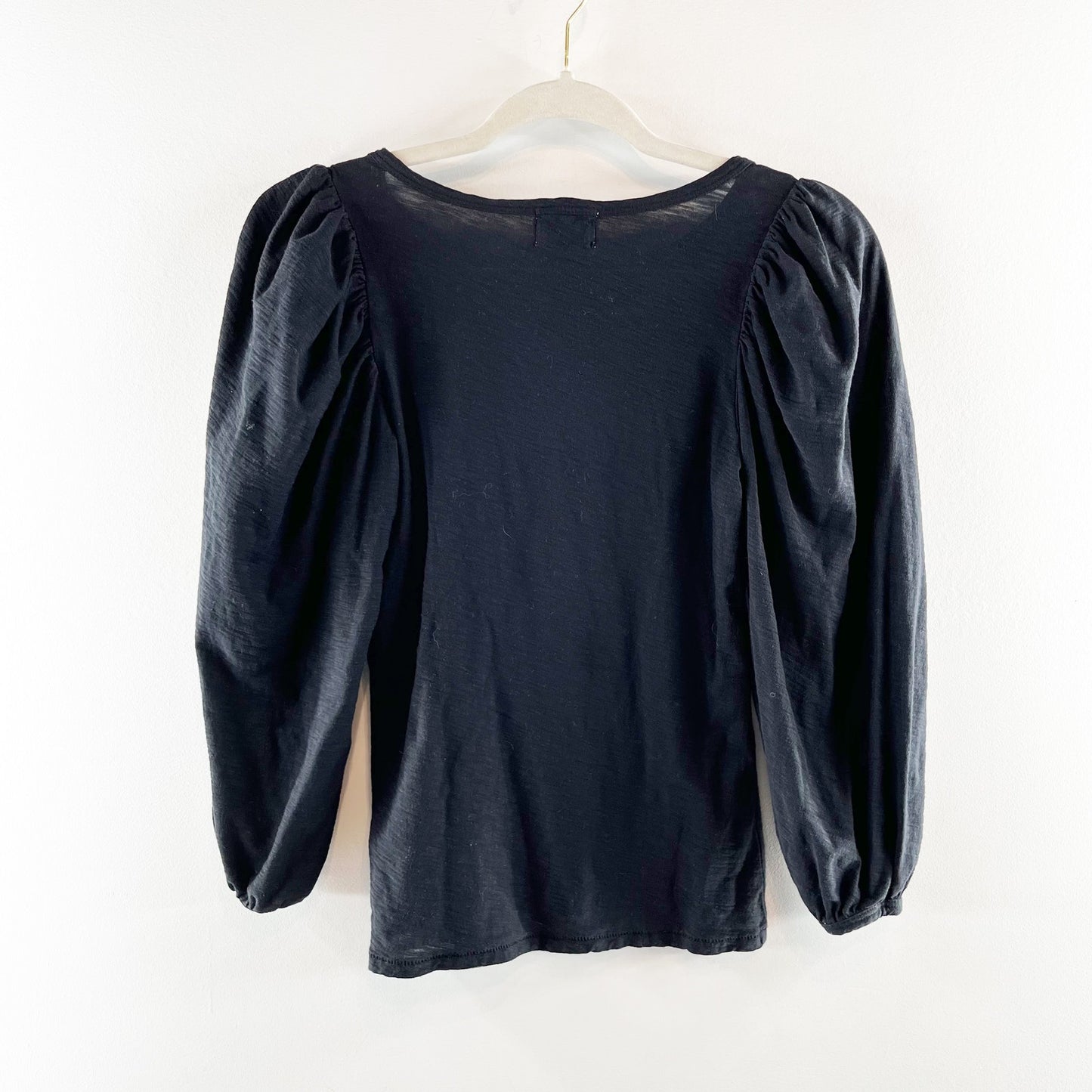 Nation LTD Puff Balloon Sleeve Crewneck Cotton Top Black XS