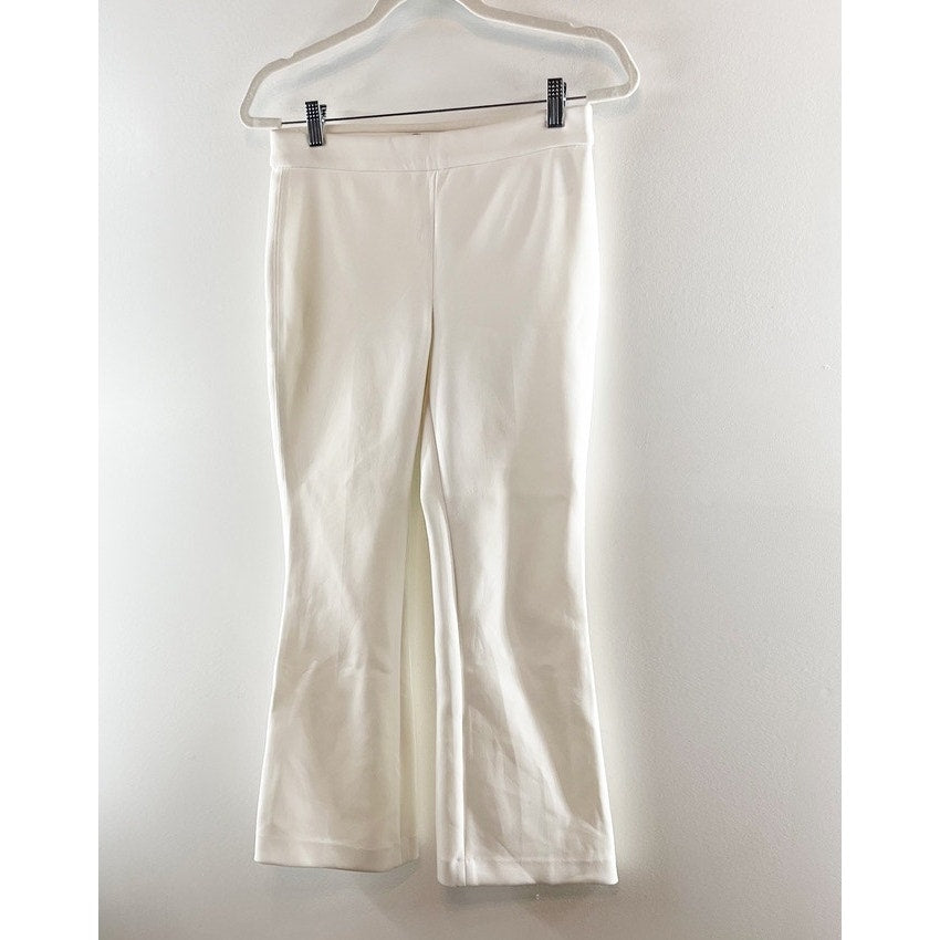 Theory Rabeanie Mid Rise Cropped Pull On Flared Leg Jetty Ponte Pants White 4