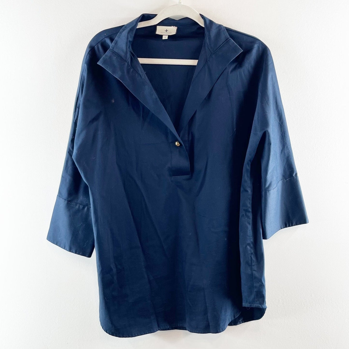 Tuckernuck Willow 3/4 Sleeve Tunic V Neck Blouse Top Shirt Navy Blue Small
