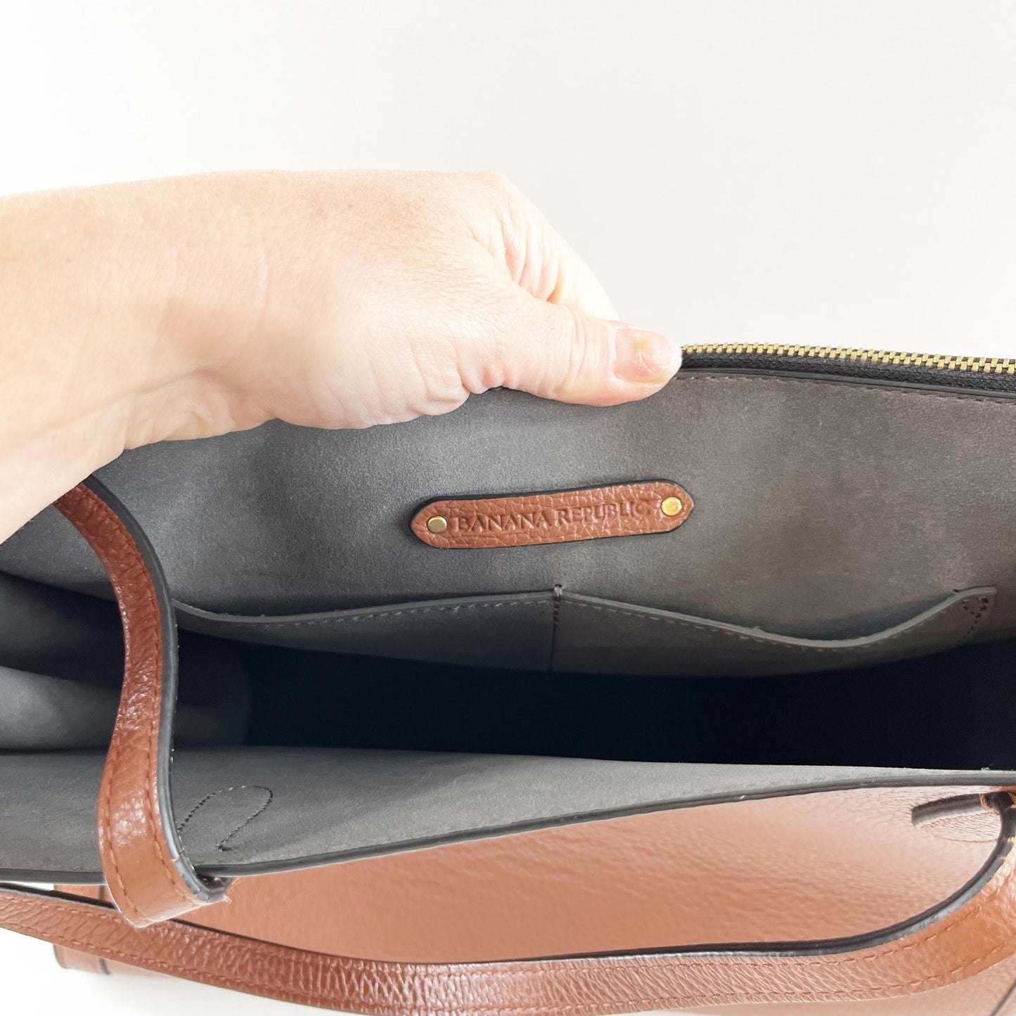 Banana Republic Large Leather Rectangle Structured Tote Bag Brown