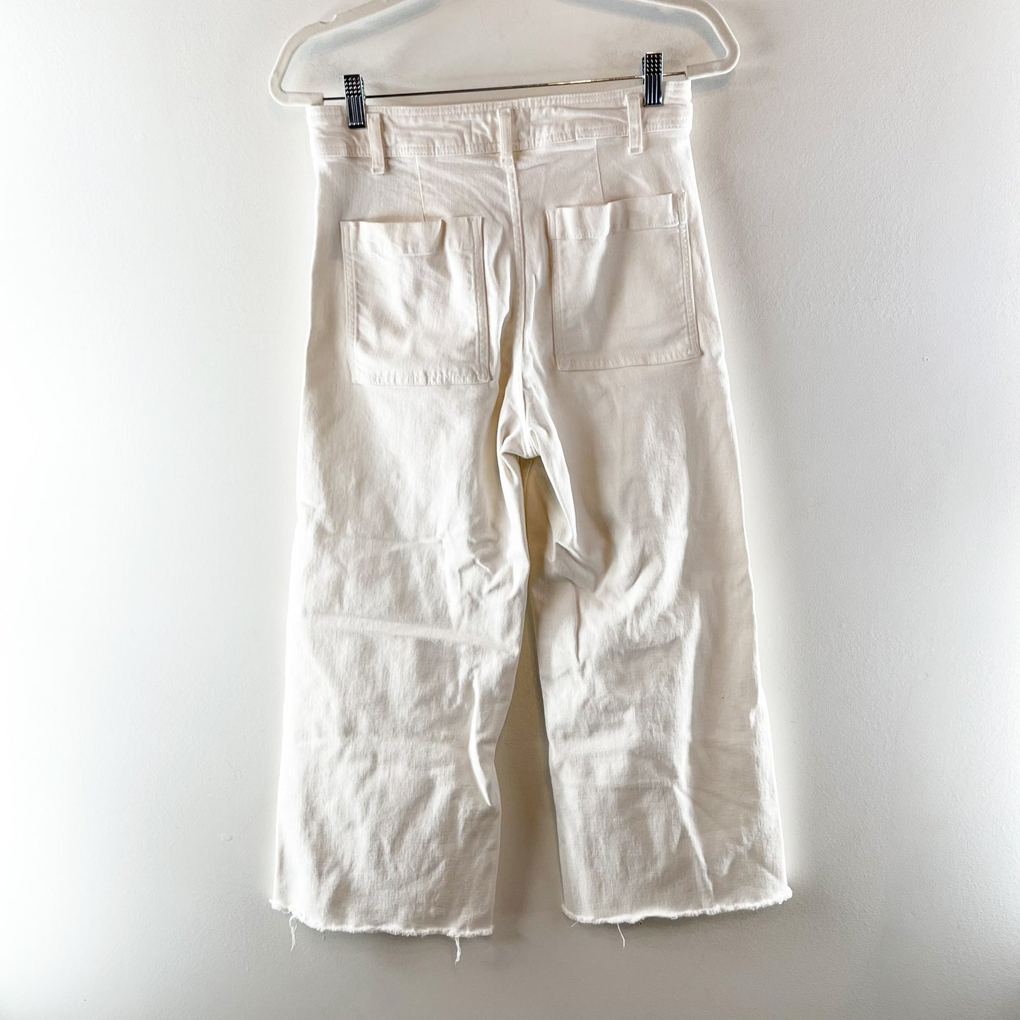 Zara Marine High Rise Frayed Hem Denim Straight Leg Jeans White 8