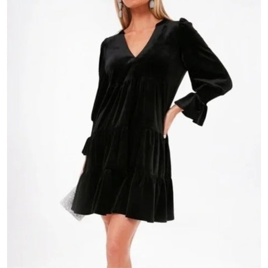 Pomander Place Tuckernuck Kenzo Velvet Tiered Mini Babydoll Dress Black Medium