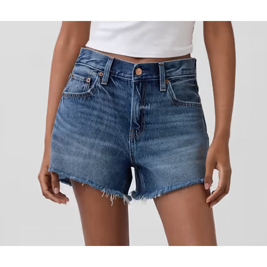 GAP 4" Mid Rise UltraSoft Relaxed Cutoff Jean Shorts Medium Indigo Blue 27 / 4