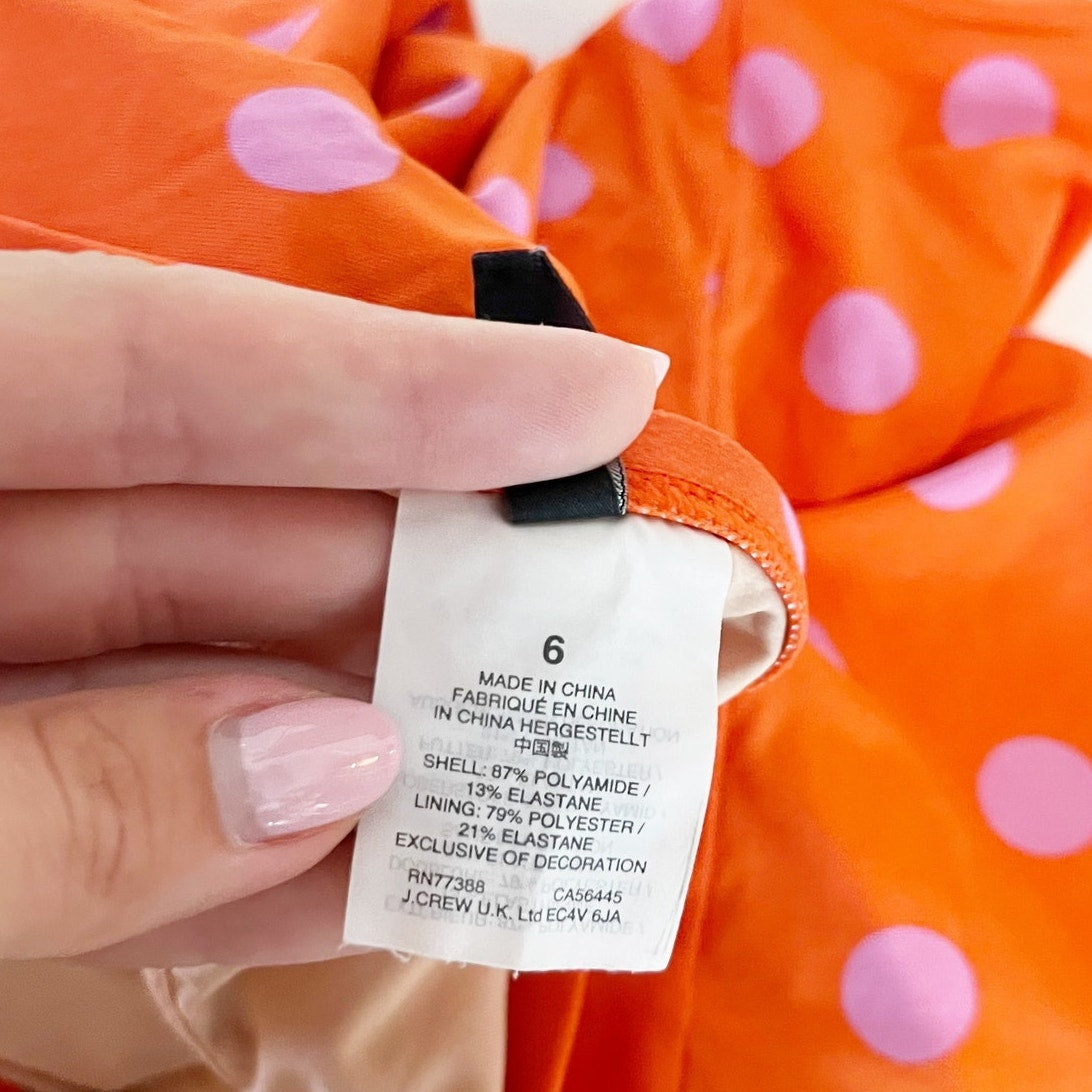 J. Crew Strapless Polka Dot One Piece Swimsuit Orange Purple 6