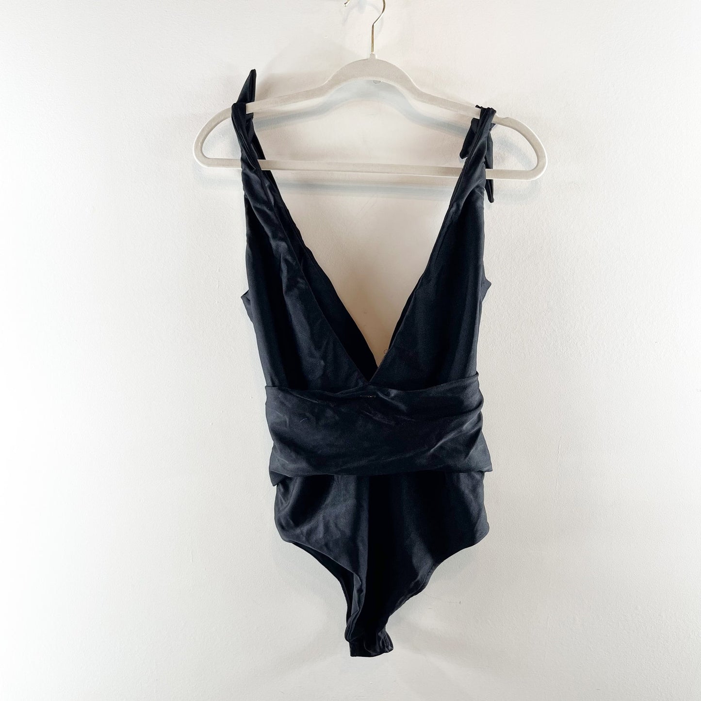 PatBo Starfish Plunge Tie Strap One Piece Swimsuit Black Gold Large