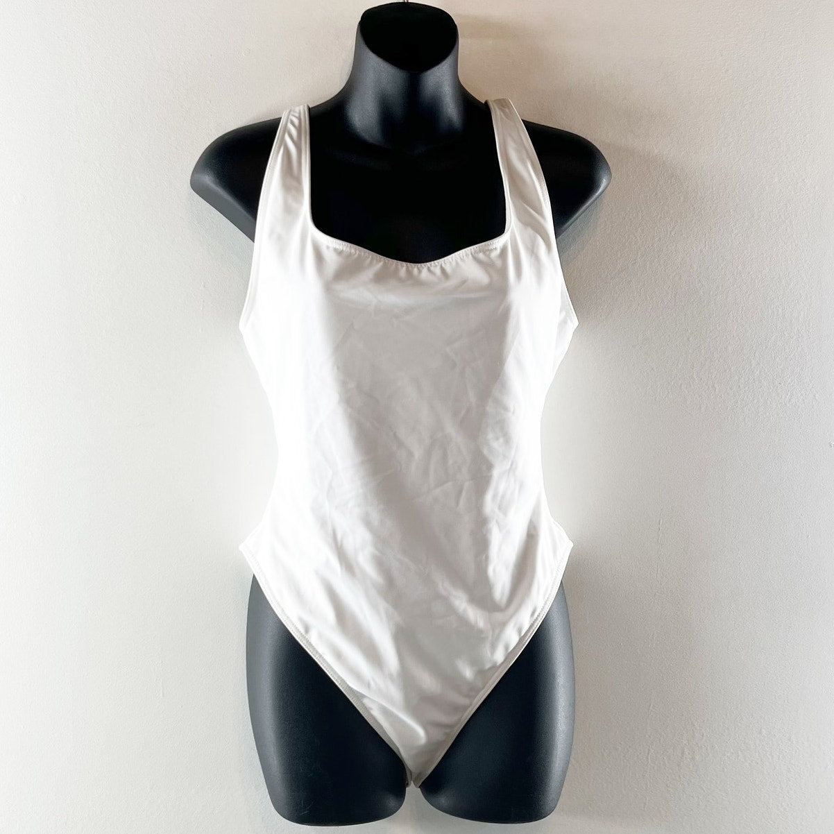 Asos Sleeveless Square Neck Tie Back One Piece Swimsuit White 36 G / Large