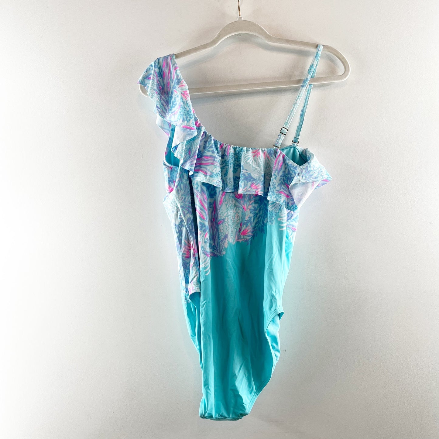 Lilly Pulitzer Caelum Ruffle One Shoulder One Piece Swimsuit Blue 16