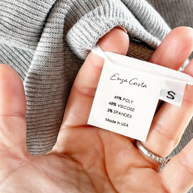 Enza Costa Rib Turtleneck Long Sleeve Sweater Top Gray Small