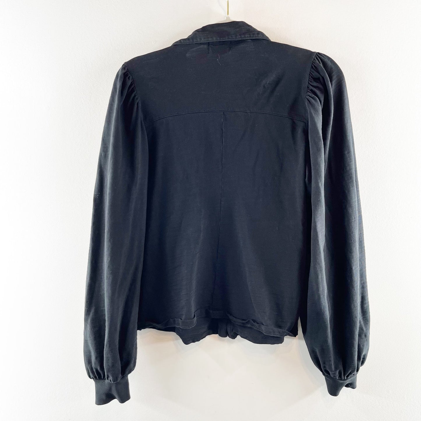 Nation LTD Desta Femme Bishop Sleeve Collared Snap Button Shirt Black Medium