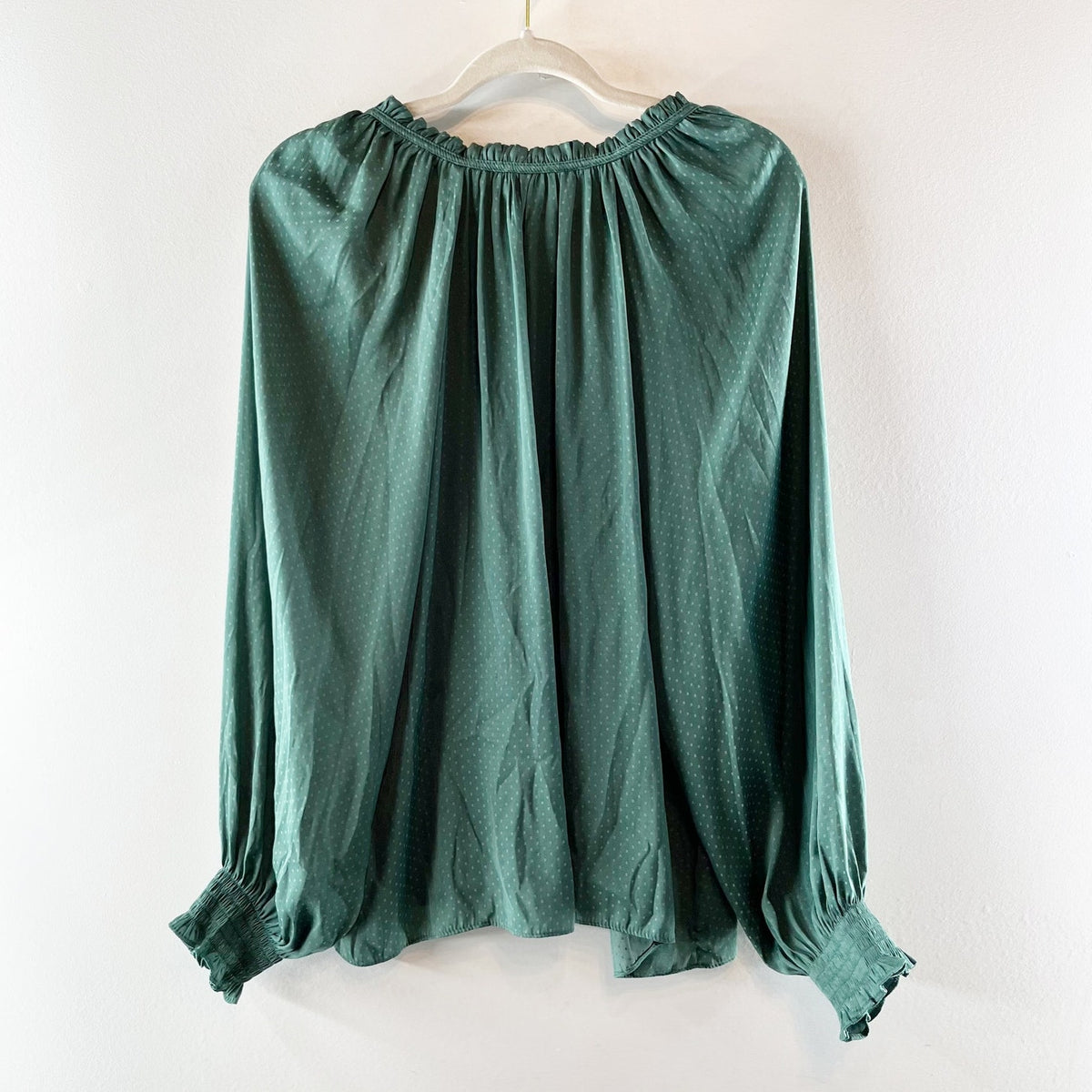Caballero Long Sleeve V Neck Satin Blouse Top Green Large
