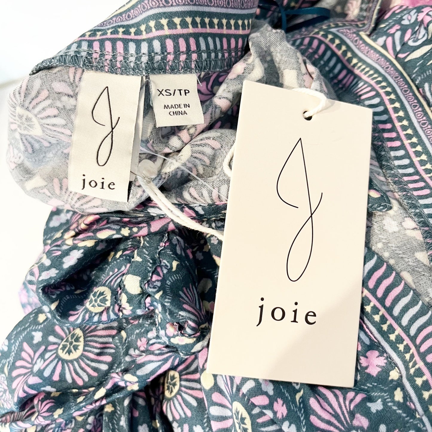 Joie V Neck Printed Tie Shoulder Maxi Dress Green Pink XS