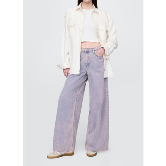 GAP Baggy Mid Rise Wide Leg Ultrasoft Denim Jeans Rose Mist Purple 14 / 32